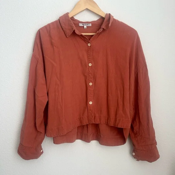 Madewell Lusterweave Hartfield Button Down Orange Blouse - Large - Picture 1 of 6